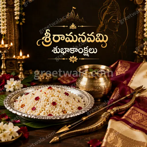 Premium Telugu Ram Navami showcase card displaying శ్రీరామనవమి శుభాకాంక్షలు with divine golden royal festive elegance.