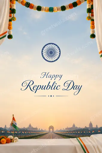 Elegant minimal Republic Day card with tricolor accents, soft cream background, refined typography reading Happy Republic Day.