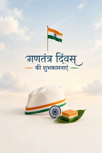 Elegant minimal Republic Day card in tricolor tones displaying गणतंत्र दिवस की शुभकामनाएं with serene patriotic grace.