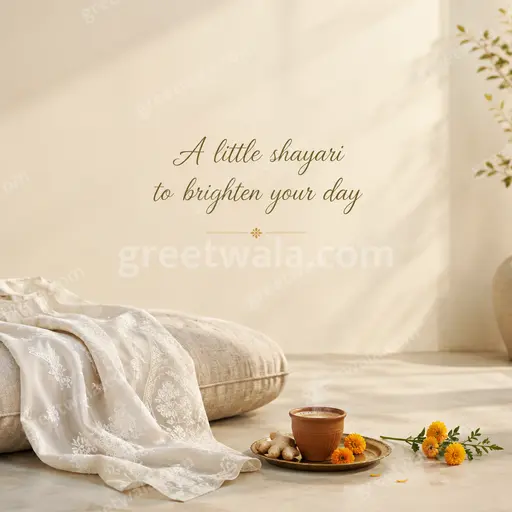 Elegant minimal English Shayari card with soft neutrals, delicate florals, and warm uplifting serene charm.