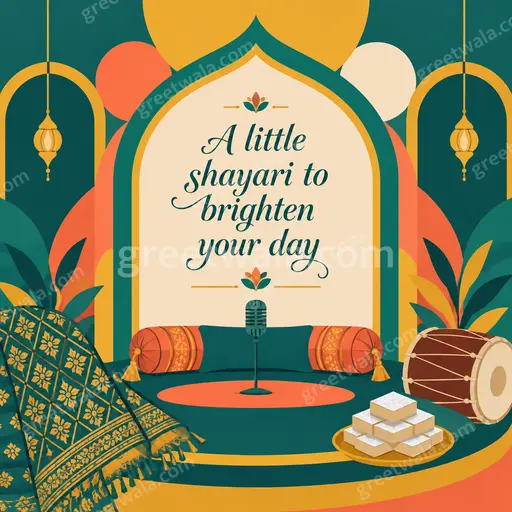 Modern flat vector Shayari card with cheerful colors and elegant typography displaying 'A little shayari to brighten your day'.