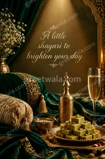 Premium English Shayari card with dreamy pastel florals, soft golden light, elegant typography radiating warmth and joy.