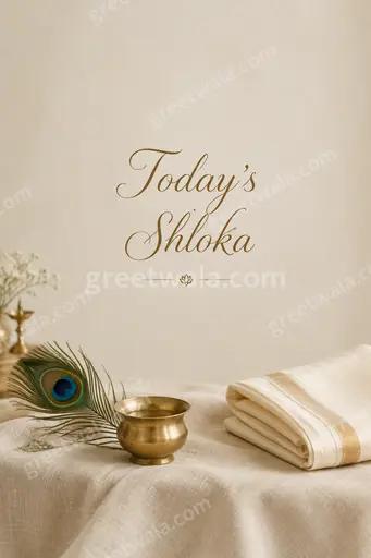 Elegant minimal card displaying Today's Shloka in serene English typography with soft saffron tones and peaceful sacred calm.