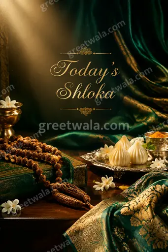 Elegant golden Sanskrit-inspired card with serene temple glow, radiating peace, wisdom and timeless spiritual calm for Today's Shloka.