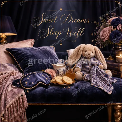 Premium moonlit showcase card with serene blue tones, twinkling stars, and gentle Sweet Dreams Sleep Well greeting.