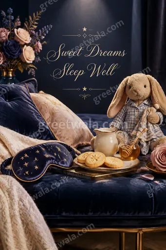 Premium showcase Sweet Dreams card featuring Sweet Dreams Sleep Well text in dreamy serene moonlit style with soft calming elegance.