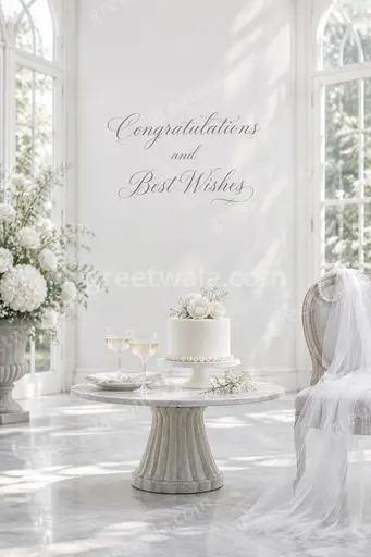Elegant minimal wedding wishes card with soft floral accents and graceful typography displaying Congratulations and Best Wishes.